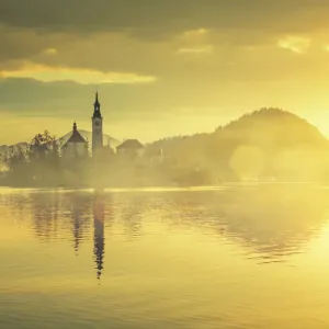 Lake Bled with the church dedicated to the Assumption of Mary, Slovenia