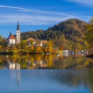 Lake Bled with the church dedicated to the Assumption of Mary, Slovenia