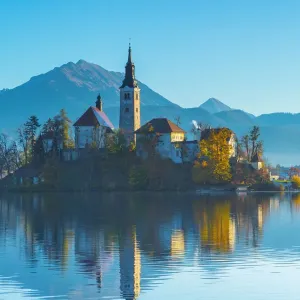 Lake Bled with the church dedicated to the Assumption of Mary, Slovenia
