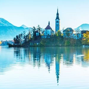 Lake Bled with the church dedicated to the Assumption of Mary, Slovenia