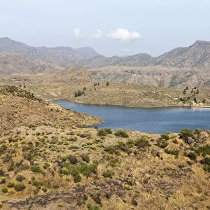 Lake El Juncal, a small reservoir in the Pinar de Pajonales National Park, Roque Bentaiga, Gran Canaria, Canary Islands, Spain, Europe, PublicGround