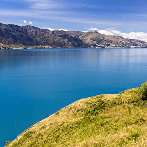 Lake Hawea with the settlement of Hawea, The Neck, Otago Region