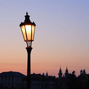 Lamp on Charles Bridge in Prague, Czech Republic, Europe