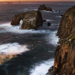 Lands End in golden evening light, Cornwall, England Lands End in golden evening light, Cornwall, England