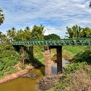 Landscape of Mekong river with bridge Champasak Laos