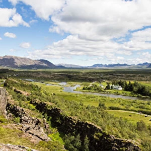 Landscape near the Thingvellir National Park in Iceland, famous for the rift valley resulting from tectonic plates motion
