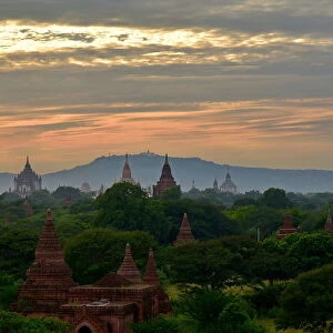 Landscape with sunset at Bagan, unesco ruins Myanmar. Asia