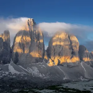 Landscape of Tre Cime peaks in Dolomite national park, UNESCO, Italy