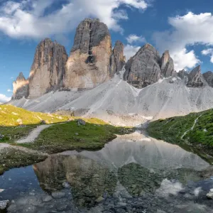 Landscape of Tre Cime peaks in Dolomite national park, UNESCO, Italy