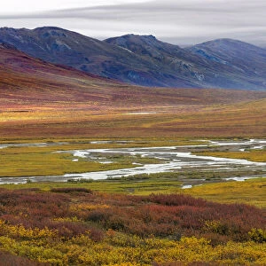 Landscape with tundra and mountain range in Brooks Range, Alaska, USA