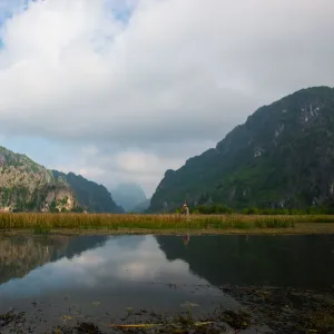 Landscape of Van Long lagoon in Ninh Binh, Vietnam