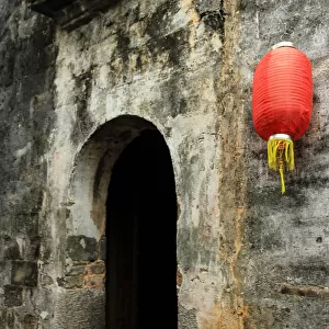 A lantern against door in Hongcun Ancient Village, Anhui province, China