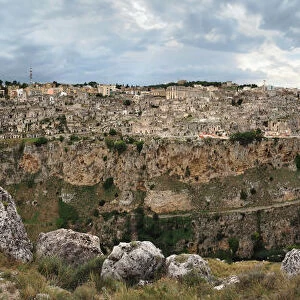 Large Size Panoramic View Of Gravina Di Matera, UNESCO World Heritage Site, Basilicata, Southern Italy
