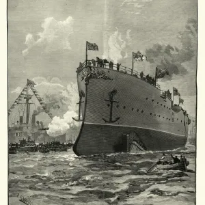 Launch of HMS Royal Arthur Royal navy cruiser, 19th Century Launch of HMS Royal Arthur Royal navy cruiser, 19th Century