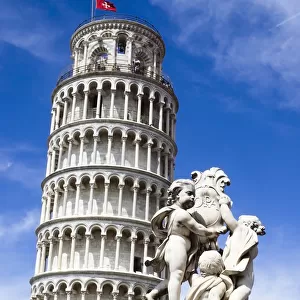 Leaning Tower of Pisa and statue in Italy
