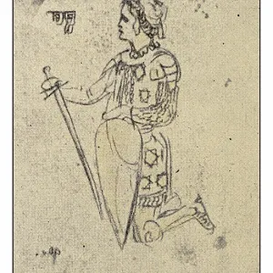 Leonardo's sketches and drawings: knight kneeling Leonardo's sketches and drawings: knight kneeling