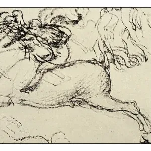 Leonardo's sketches and drawings: man on horse in battle Leonardo's sketches and drawings: man on horse in battle