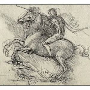 Leonardo's sketches and drawings: man on horse (Sforza) Leonardo's sketches and drawings: man on horse (Sforza)