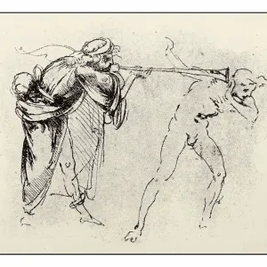 Leonardo's sketches and drawings: man with trumpet Leonardo's sketches and drawings: man with trumpet