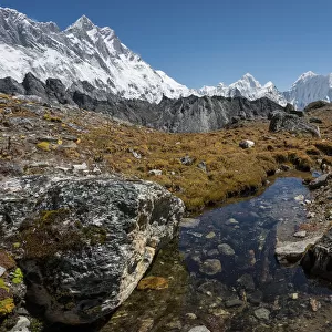 Lhotse and Makalu mountain peak view from Kongma la pass, Everest region