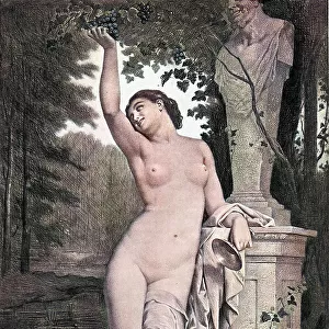 Libations to Pan, Young woman reaching for bunch of grapes, Mythology, 19th Century art