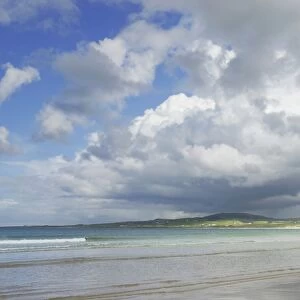 Light patterns on flat sandy beach with clouds, Fanad Beach, County Donegal, Ireland, Europe
