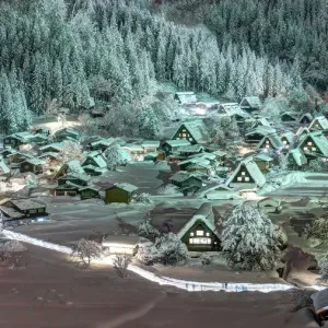 Light up Shirakawa-go village with snow Light up Shirakawa-go village with snow