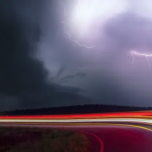 Lightning with Light Trails Print, Kansas Stormscape Lightning with Light Trails Print, Kansas Stormscape