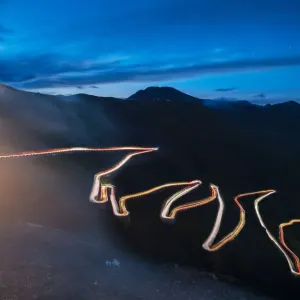 Lights of car trails, Stelvio Pass