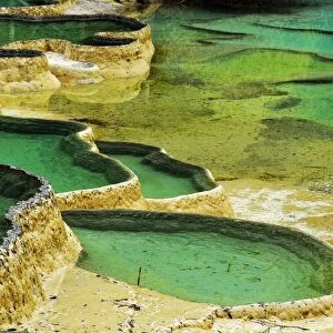 Lime terraces with lakes, Huanglong National Park, Sichuan Province, China