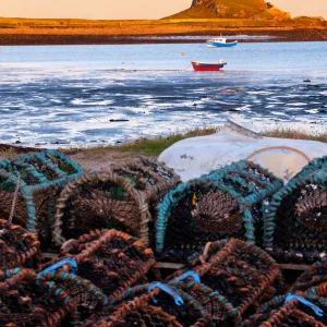 Lindisfarne Castle with Crab traps. Northumberland. UK. Europe