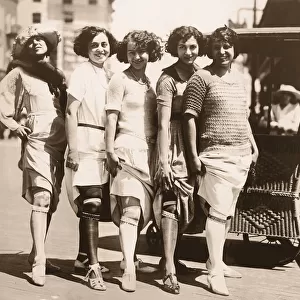 Line of Women Showing their Garter Belts / Circa 1920 s