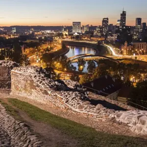Lithuania, Vilnius Illuminated Riverfront Print Lithuania, Vilnius Illuminated Riverfront Print