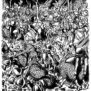 Very lively illustration entitled Battle (Alices Adventures in Wonderland) Very lively illustration entitled Battle (Alices Adventures in Wonderland)