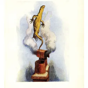 Lizard emerging from chimney illustration, (Alices Adventures in Wonderland) Lizard emerging from chimney illustration, (Alices Adventures in Wonderland)