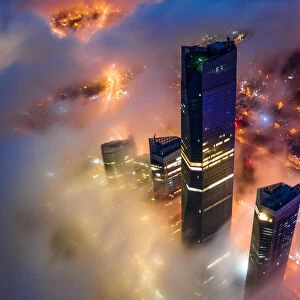 Local Landmark of Qingdao Cityscape in the Mist, Qingdao City, Shandong Province, China