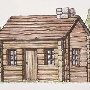 Log cabin, front view