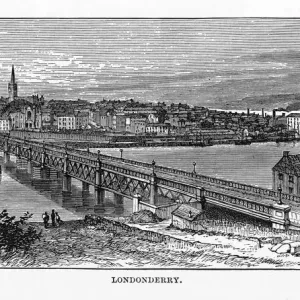 Londonderry, Derry, Donegal, Northern Ireland, Victorian Engraving, 1840 Londonderry, Derry, Donegal, Northern Ireland, Victorian Engraving, 1840