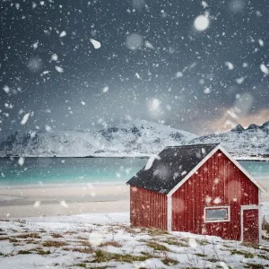 Lonely Red House Print, Lofoten Islands Lonely Red House Print, Lofoten Islands