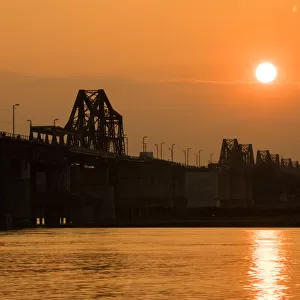 Long Bien Bridge, Sunset, Red River, Hanoi, Vietnam