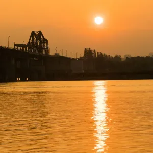Long Bien Bridge, Sunset, Vertical, Hanoi, Vietnam Long Bien Bridge, Sunset, Vertical, Hanoi, Vietnam