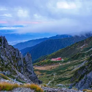 Look down on Senjojiki cirque at the evening twilight time Look down on Senjojiki cirque at the evening twilight time