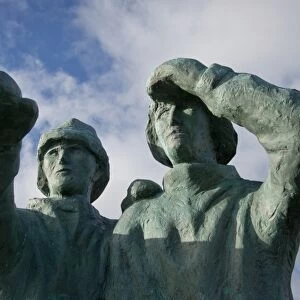 Looking seawards, monument by Ingi Gislason for the 80th anniversary of the port of Reykjavik, Iceland