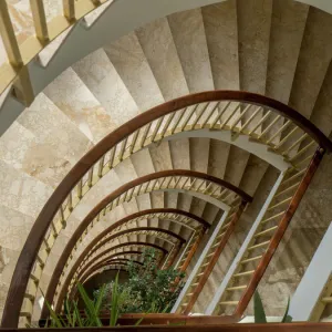 Looking down a spiral staircase