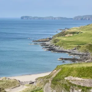 Looking down to Tongue Bay with the Rabbit Islands on the horizon, Sutherland, Scotland, Great Britain, Europe Looking down to Tongue Bay with the Rabbit Islands on the horizon, Sutherland, Scotland, Great Britain, Europe