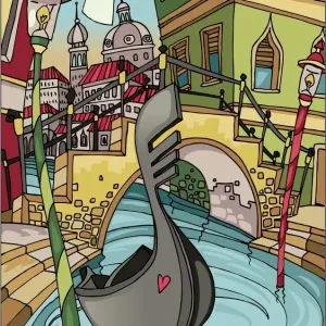 Lovely Venice Print - Colorful Black Outline Art Lovely Venice Print - Colorful Black Outline Art