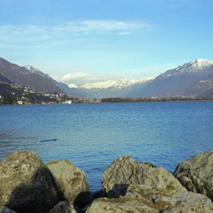 Lovere waterfront promenade on Lake Iseo, Italy