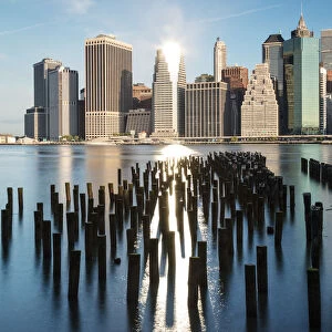 Lower Manhattan from Brooklyn piers, New York, USA