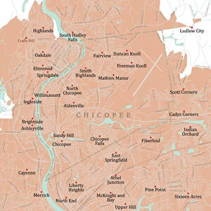 MA Hampden Chicopee Vector Road Map