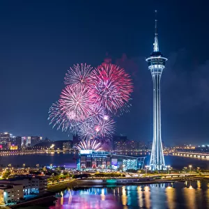 Macau colourful fireworks over the bay